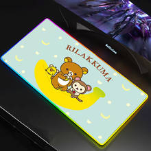 Mousepad rgb xl com led para jogos, mousepad legal, borracha, antiderrapante, teclado, mesa, mouse, fofo, rilakkuma, urso 2024 - compre barato