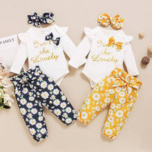 Newborn Baby Girl Long Sleeve Letter Romper + Long Pants Bow Hair Band Fall Outfits 0-18M 2024 - buy cheap