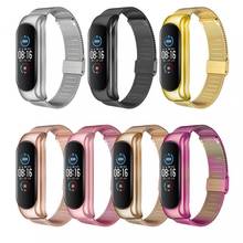 Pulseira de metal para xiaomi mi band 3, 4, 5, pulseira inteligente substituição para mi band 3, 4, 5, pulseira de aço inoxidável, poetável, esportiva 2024 - compre barato