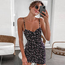 DISEYAR 2021 Dresses Women Casual Spaghetti Strap Summer Sexy Low Cut V-Neck Sundress Flower Print Color Block Sling Mini Dress 2024 - buy cheap