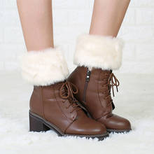 New Women Winter Solid Leg Warmers Lady Crochet Knit Faux Fur Trim Leg Boot Socks Toppers Cuffs 9 Colors 2024 - buy cheap