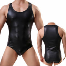 Sexy Mens Undershirts One-Piece Bodysuits Leotard PU Leather WetLook Jumpsuits Wrestling Singlet Bulge Pouch Briefs Underwear 2024 - buy cheap