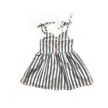 Короткое мини-платье в полоску без рукавов для маленьких девочек сарафан на пуговицах летняя одежда 2024 - купить недорого