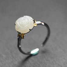 FNJ Natural Hetian Jade Ring 925 Silver New Fashion Original S925 Sterling Silver Rings for Women Jewelry Adjustable size Flower 2024 - buy cheap