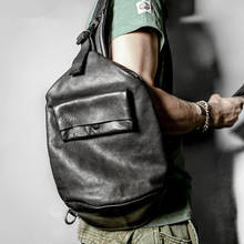 Кожаная мужская нагрудная сумка из растительного дубления, мужская сумка-мессенджер, черная кожаная сумка на плечо, мужская повседневная сумка, сумки 2024 - купить недорого