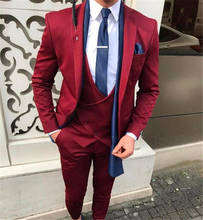 Burgundy Men Suits Groom Wedding Suits Slim Fit 3 Pieces Tuxedo Custom Prom Blazer Terno Masculin(Jakcet+Pant+Vest) 2024 - buy cheap