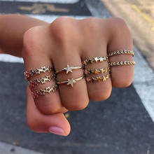 10 Pcs Vintage Gold Crystal Rings Set Hollow Star Twist Ring For Women Metal Charm Ring Boho Wedding Fashion Jewelry Party Gifts 2024 - buy cheap