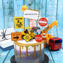 Traffic Signs Happy Birthday Cake Topper Cartoon Excavator Cupcake Topper For Kids Birthday Party Cake Decorations Baby Shower 2024 - buy cheap