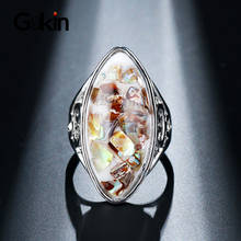 Gukin Accessories Vintage Luxury Colorful Shells Rings For Women Dazzle Artificial Coral  Silver Color Big Oval Ring 2024 - buy cheap