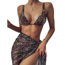 Conjunto de biquíni estampado de leopardo, feminino, traje de banho com saia, roupa para praia, verão 2021 2024 - compre barato