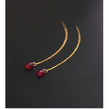 DAIMI Faceted Ruby Earline Female Gemstones Day Genuine  Yellow 18K Gold Long Choi Earrings Gift 2024 - buy cheap