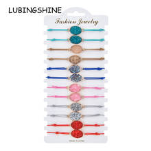 Pulsera con dijes ovalados de resina elástica para mujer, niña y niño, cadena de cuerda ajustable, joyería de cristal, 12 unids/set por juego 2024 - compra barato