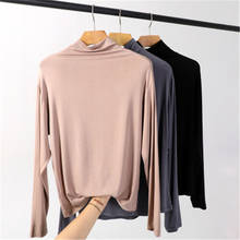 cotton long sleeve Solid Turtleneck t-shirt women high stretch slim tops spring autumn skinny Basic Bottoming tshirt tight 2024 - buy cheap