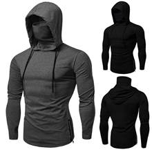 Men Autumn Casual Gym Thin Long Sleeve Hoodie Face Cover Solid Color Sweatshirt Mens Hoodies Retro Warm Hooded Hoody 2024 - buy cheap