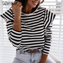 New Spring Autumn Fashion Women's Tops Clothing Casual Party Ruffle Shoulder Stylish Round Neck Long Sleeve Striped T-Shirt 2024 - buy cheap