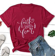Camiseta veraniega con estampado de la Biblia de Versr, camisa con estampado de Faith over fear cristiano, divertida, de algodón, para regalo 2024 - compra barato