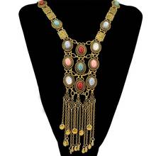 Colgante Vintage bohemio para mujer, cadena con cuentas de ópalo, piedra, borla larga, collar llamativo, cadena de suéter 2024 - compra barato