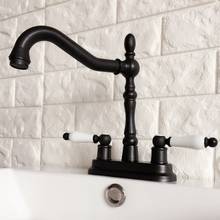 Grifo giratorio de 4 "para lavabo de baño, grifería de bronce frotado con aceite negro, doble manija de cerámica, palancas mhg076 2024 - compra barato