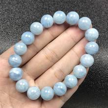 Pulsera de Aguamarina azul Natural para mujer y hombre, cuentas redondas elásticas de 11mm, piedras preciosas curativas de cristal, joyería AAAAA 2024 - compra barato