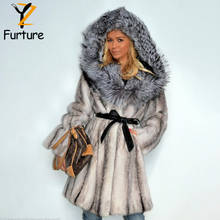 Luxury Women Mink Fur Coat With Belt Fashion Winter Overcoats High Quality Genuine Mink Fur Jacket With Big Fox Fur Hat Coat 2024 - buy cheap