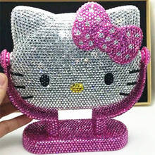 Cartoon Vanity Mirror Diamond Helloo Kitty Decorative Mirrors Rhinestones Car Decor Kitty Cat Makeup Mirrors for Bedroom Kawaii 2024 - buy cheap