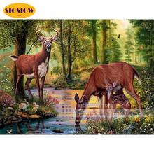 5D Diy Diamond Painting Elk Deer Family Forest Scenery Full Drill Square 3D Animal Daimond Mosaic Cross Stitch Kits Embroidery 2024 - buy cheap