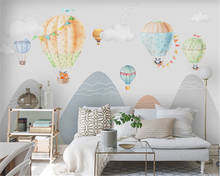 Papel tapiz Mural personalizado de cualquier tamaño, pintura de pared de globo de aire caliente de dibujos animados dibujados a mano en 3D, Fondo de pared de dormitorio de niños, papel tapiz 3d 2024 - compra barato