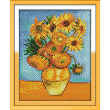 Pintura de girassol do van gogh, frete grátis, diy, bordado, dmc, conjuntos de ponto cruz para bordado, agulhas de tricô, artesanato 2024 - compre barato