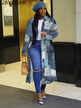 Casaco jeans feminino manga longa gola entalhada, jaqueta trincheira estampada estilo vintage plus size 2024 - compre barato