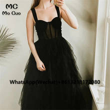 2021 Women Sweetheart Neck Slip Homecoming Dress Black Tiered Backless Illusion Bustier Dress Tulle Cocktail Gown Party Dress 2024 - buy cheap