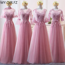 MNZ-9858#Bridesmaid's Dress Medium sleeve and Long-style New Winter of 2019 Lace up Pale Mauve Christmas dresses girl wholesale 2024 - buy cheap