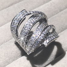 Anillo de Plata de Ley 925 con forma única para mujer, sortija de cóctel con diamantes de imitación incrustados, joyería de moda 2024 - compra barato