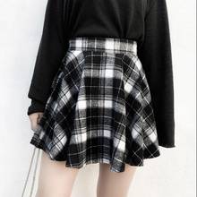 Falda de cintura alta estilo callejero Retro Harajuku, minifalda corta con entramado blanco y negro, A la moda, para Otoño e Invierno 2024 - compra barato