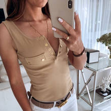 Women Tank Top Summer Button T-Shirts Sleeveless Khaki Vest T Shirts Women's Clothing 2021 Y2K Ropa Mujer Kawaii Tops  2024 - buy cheap