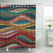 Colorful Drawing Embroidered Pattern Wavy Bohemian Patchwork Tribal Vintage Shower Curtain Waterproof Fabric 72 x 78 Inches Set 2024 - buy cheap