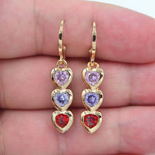 Fashion Jewelry Gold Color Colorful Cubic Zirconia Rainbow CZ Love Hearts Drop Earrings for Women 2024 - buy cheap