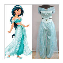 Disfraz de princesa Jasmine de Aladdín para mujer y niña, conjunto de disfraces para fiesta 2024 - compra barato