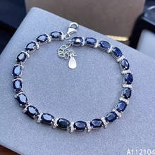 Joias finas de alta qualidade 925 prata esterlina feminina safira natural embutida luxo simples estilo chinês pulseira de mão detec 2024 - compre barato