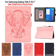 Funda SM-T530 con relieve de elefante para Samsung Galaxy Tab 4, protector de piel sintética con relieve, 10,1 pulgadas, T530, T531, T533, T535 2024 - compra barato