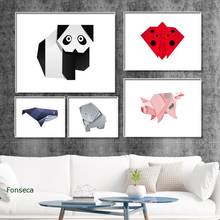 Modern Home Decoration Geometric Animals Canvas Painting Wall Art Picture Horizontal Origami Ladybug Pig Dog Fish Poster 2024 - buy cheap