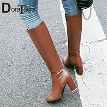 Женские модные однотонные сапоги DORATASIA на высоком каблуке, брендовые сапоги, женские повседневные Дизайнерские Сапоги на молнии с круглым носком 2024 - купить недорого