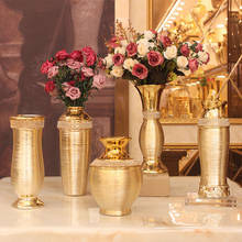 European style light luxury electroplating golden brushed ceramic metal gold vase modern dining table home decoration wedding 2024 - buy cheap