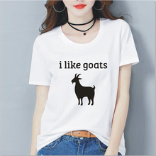 Camiseta con estampado de I like goats para mujer, camiseta de manga corta informal con cuello de 0, camisetas de algodón Harajuku, tops de verano 2024 - compra barato