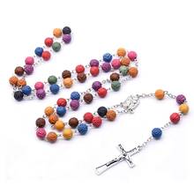 QIGO Mixed Colors Plastic Rose Rosary NECKLACE Long Jesus Cross Christian Necklace Religious Pray Jewelry 2024 - buy cheap
