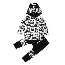 0-24m infantil bebê menina menino roupas de manga longa dos desenhos animados do cão com capuz tops + calças outfit 2024 - compre barato