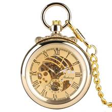 Royal Gold Open Face Mechanical Pocket Watch Roman Numerals Skeleton Display Jewelry Watches Chain Clock Women reloj de bolsillo 2024 - buy cheap