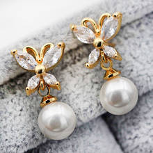 2019 Trendy Jewelry Women Stud Earrings Zircon Butterfly Small Earrings Elegant Beautiful Pearl Ball Gold Earrings OBS2543 2024 - buy cheap