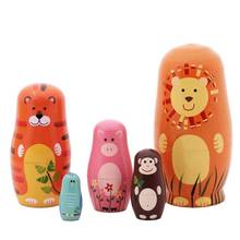 5 pçs/set Urso Animal De Madeira Do Assentamento Do Russo Dolls Handmade Desktop Decoração Presente 2024 - compre barato