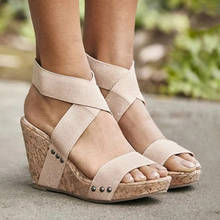 Sandalias de plataforma para Mujer, zapatos de tacón alto con correa elástica, estilo Gladiador, con cuña, para verano, 2020 2024 - compra barato