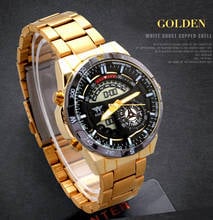Amst relógio masculino banhado a ouro, pulseira de aço inoxidável, analógico digital com display duplo, esportivo, à prova d'água 2024 - compre barato
